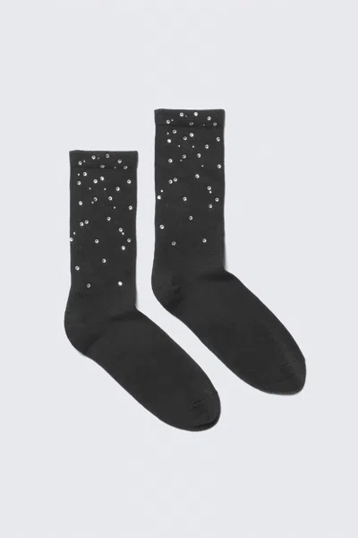 Weekday Rhinestone Detail Cotton Crew Socks