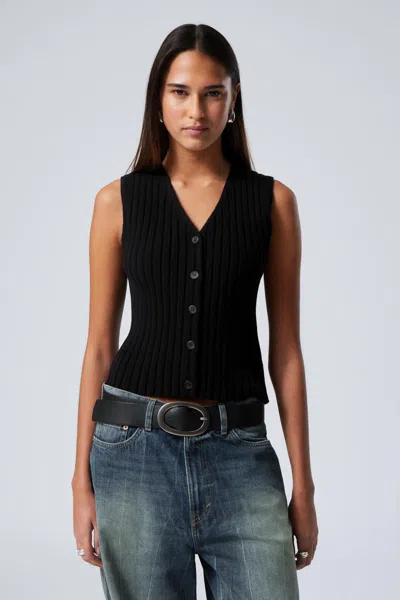 Weekday Rib-knitted V-neck Waistcoat In Black