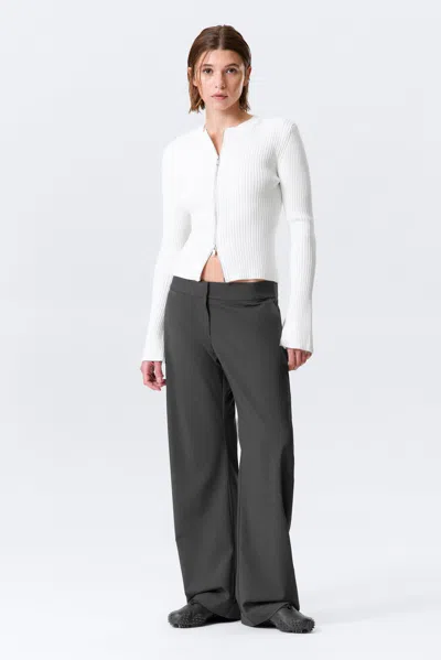 Weekday Ribbed Fitted Zip Cardigan In White