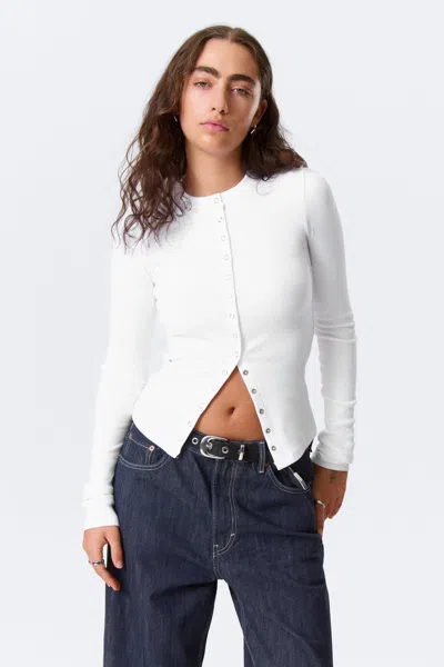Weekday Ribbed Long-sleeved Cardigan In White