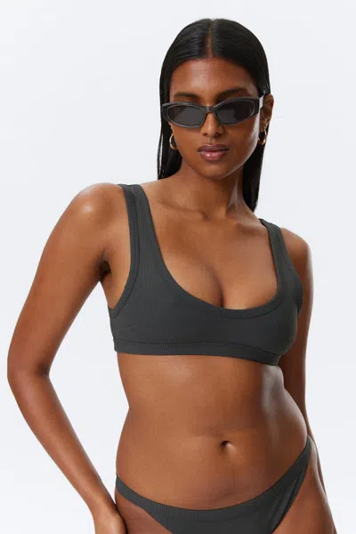 Weekday Ribbed Scoop Neck Bikini Top In Gray