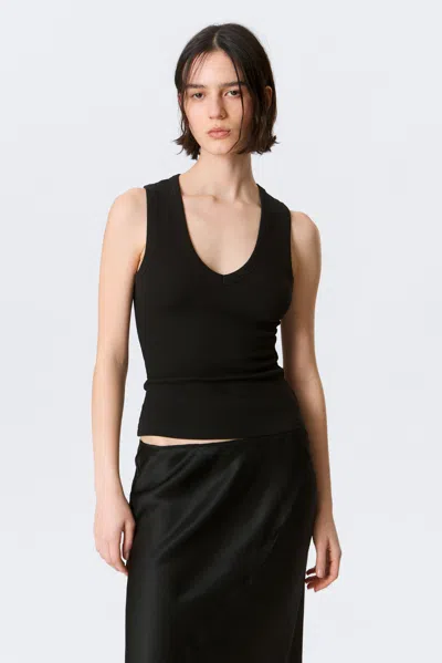 Weekday Ribbed V-neck Tank Top In Black