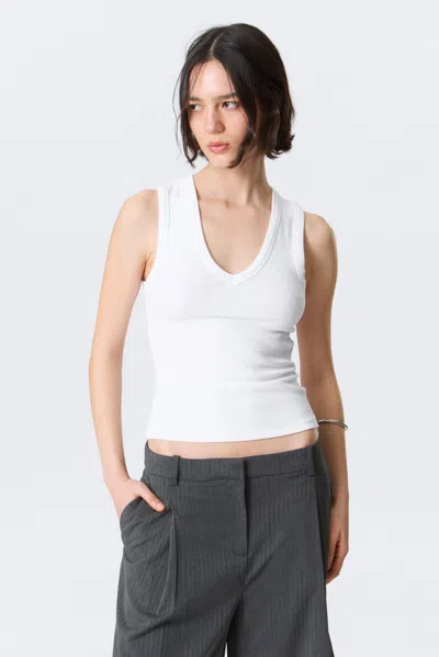 Weekday Ribbed V-neck Tank Top In White