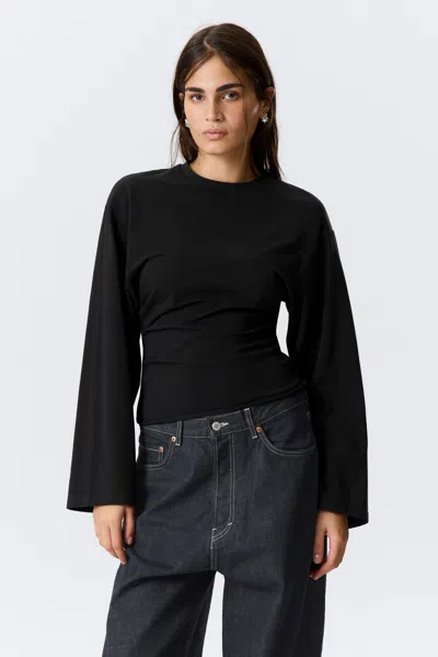 Weekday Ruched Long-sleeved T-shirt In Black