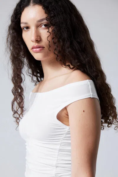 Weekday Ruched Off Shoulder Top In White