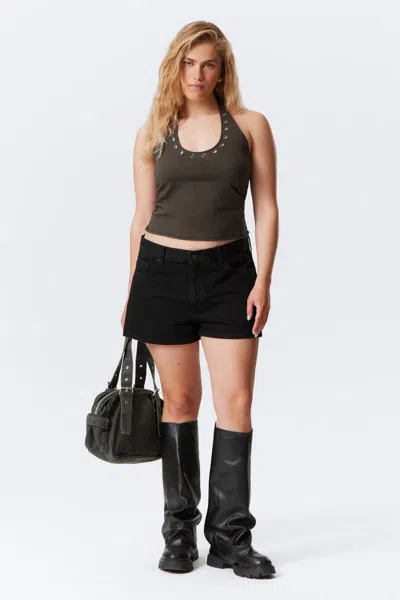 Weekday Short Distressed Denim Shorts In Black