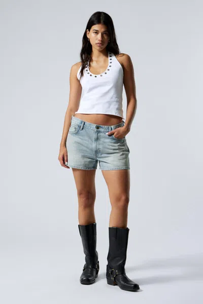 Weekday Short Distressed Denim Shorts In White