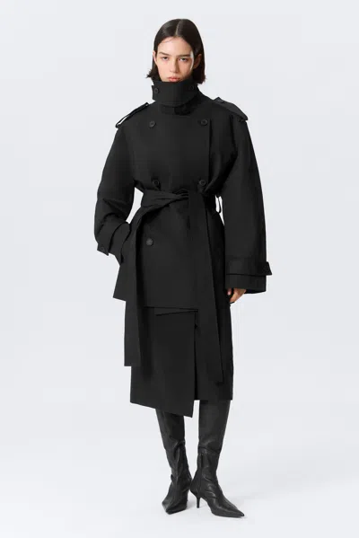 Weekday Short Oversized Double-breasted Trench Coat In Black