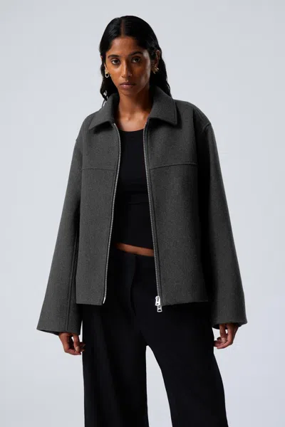 Weekday Short Wool Blend Jacket In Grey