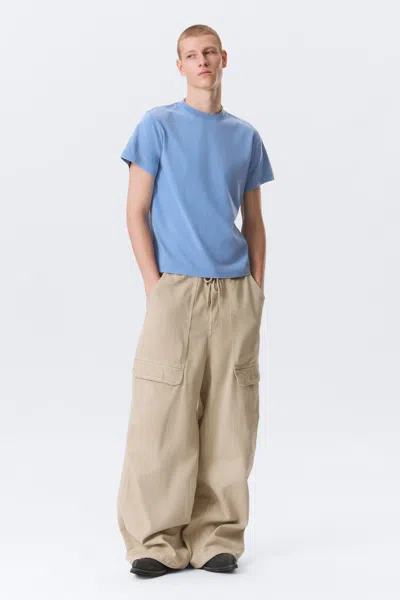 Weekday Shrunken Short-sleeved Cotton T-shirt In Blue