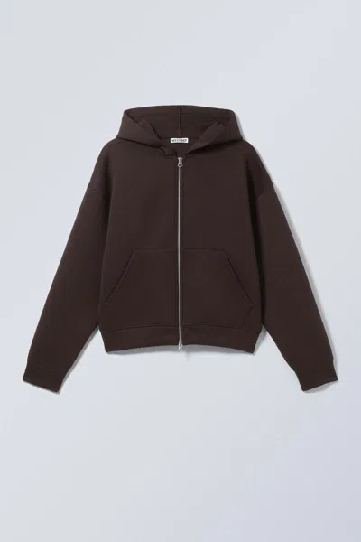 Weekday Simon Scuba Zip Hoodie In Brown
