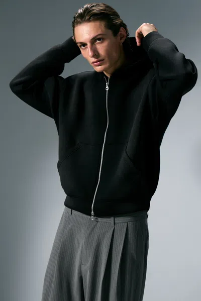 Weekday Simon Washed Scuba Zip Hoodie In Black