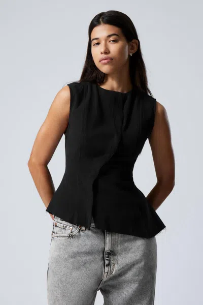 Weekday Sleeveless Asymmetric Peplum Top In Black