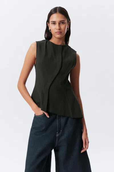 Weekday Sleeveless Asymmetric Peplum Top In Gray