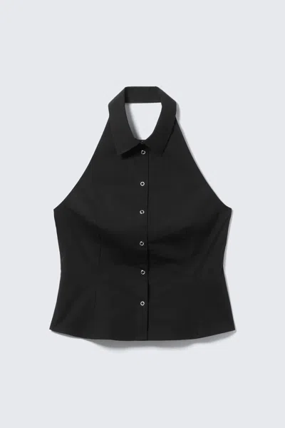 Weekday Sleeveless Halterneck Shirt Top In Black