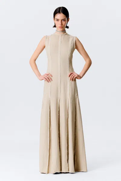 Weekday Sleeveless Linen-blend Panelled Maxi Dress In Sand