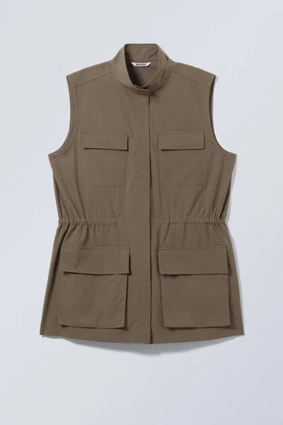Weekday Sleeveless Loose Fit Utility Waistcoat In Green