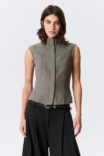 Weekday Sleeveless Structured Twill Top In Gray