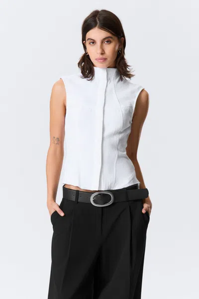 Weekday Sleeveless Structured Twill Top In White