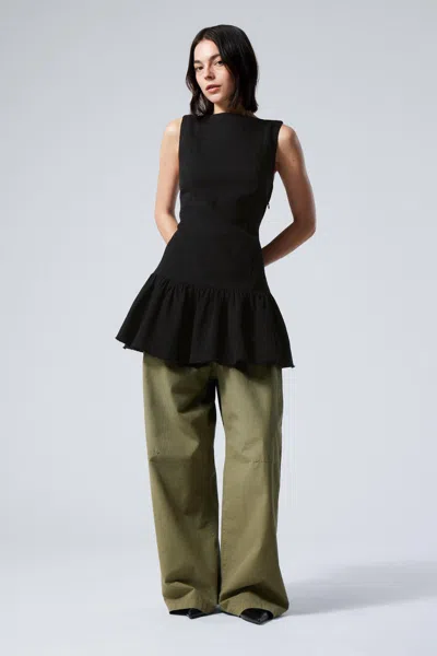 Weekday Sleeveless Twill Mini Dress In Black