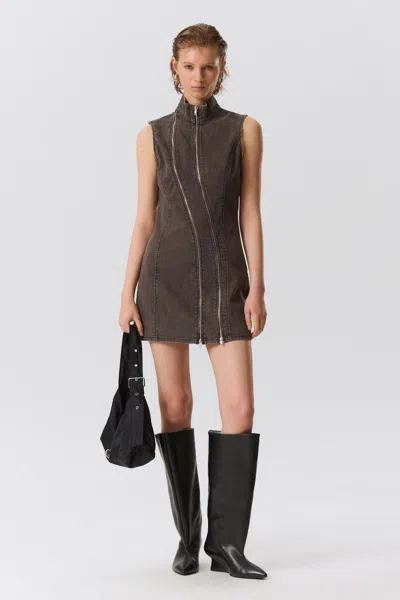 Weekday Slim Curvy Zip Mini Dress In Brown