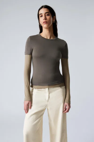 Weekday Slim Double-layered Long-sleeved T-shirt In Grey