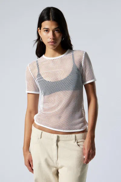 Weekday Slim-fit Short-sleeved Net T-shirt In White