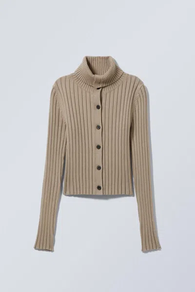 Weekday Slim Knitted Turtleneck Cardigan In Neutral