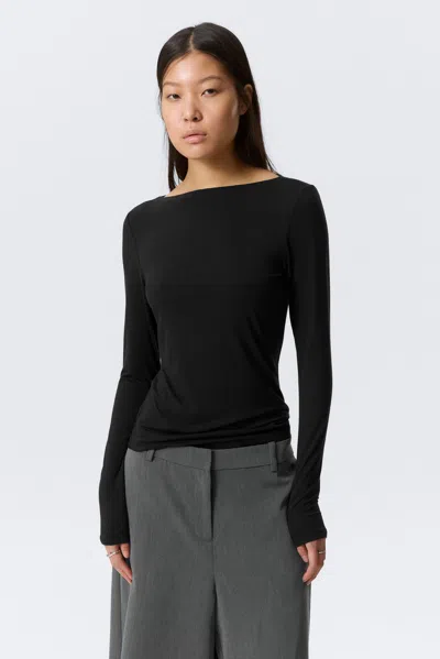 Weekday Slim Long-sleeved Open Back Top In Black