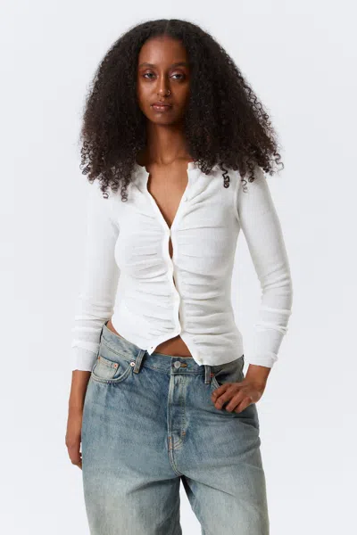 Weekday Slim Ruched Button-front Cardigan In White