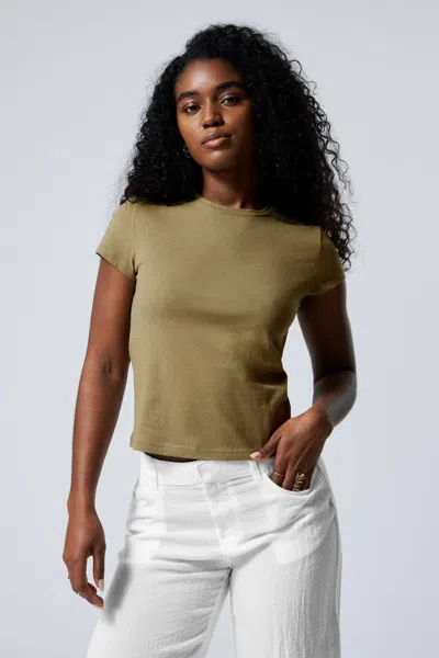 Weekday Slim Short-sleeved Cotton T-shirt In Green
