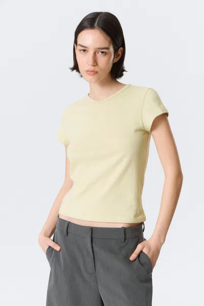 Weekday Slim Short-sleeved V-neck T-shirt In Sand