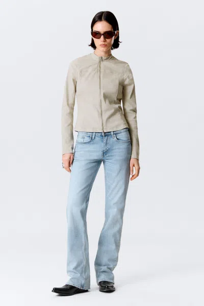 Weekday Slim Structured Cotton Zip Jacket In Neutral