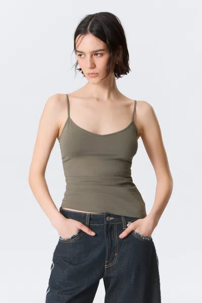 Weekday Slim V-neck Cotton Singlet In Gray