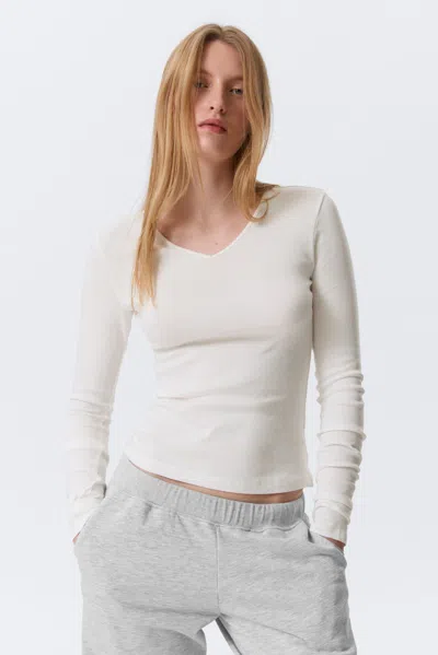 Weekday Slim V-neck Long-sleeved Top In White
