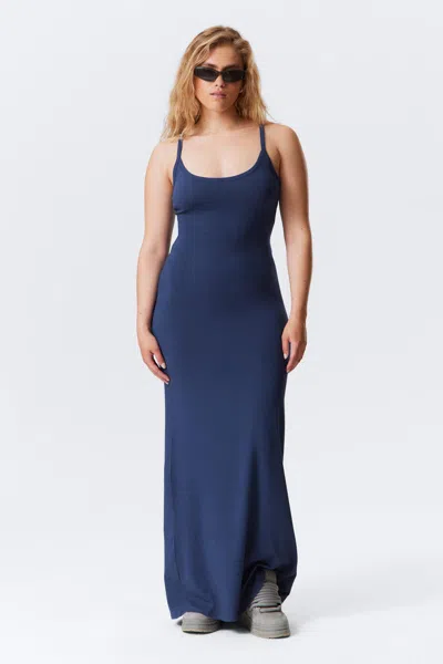 Weekday Smooth Strap Maxi Dress In Blue