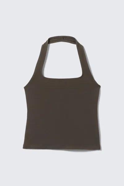 Weekday Square Neck Halter Top In Brown
