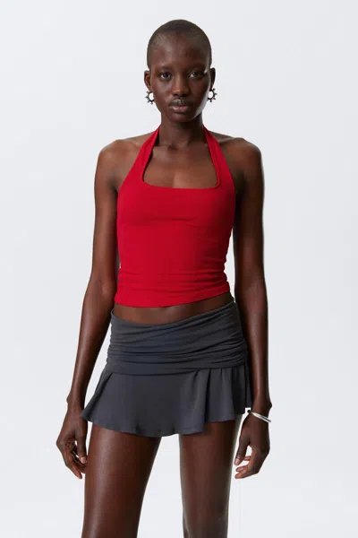 Weekday Square Neck Halter Top In Red