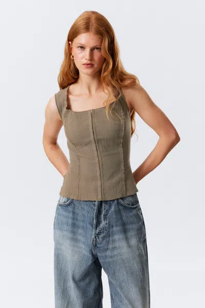 Weekday Square Neck Twill Corset Top