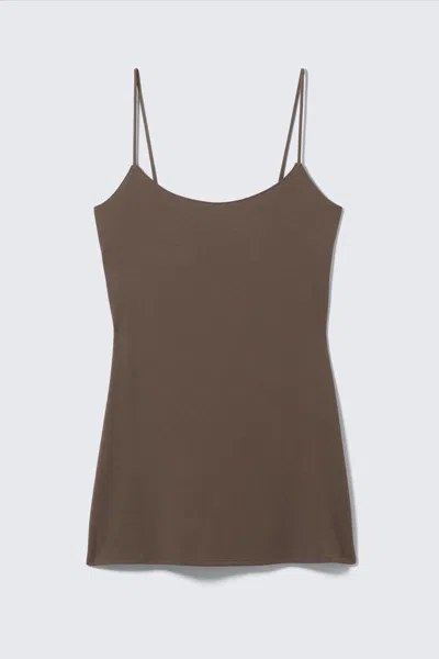 Weekday Strappy Mini Slip Dress In Brown