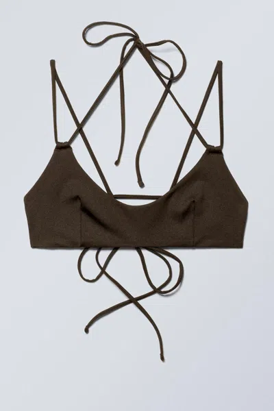 Weekday Strappy Tie-back Bikini Top In Black