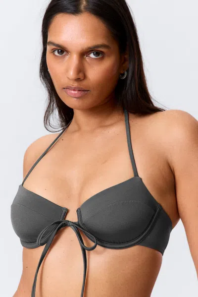 Weekday Strappy Wired Halter Bikini Top In Gray