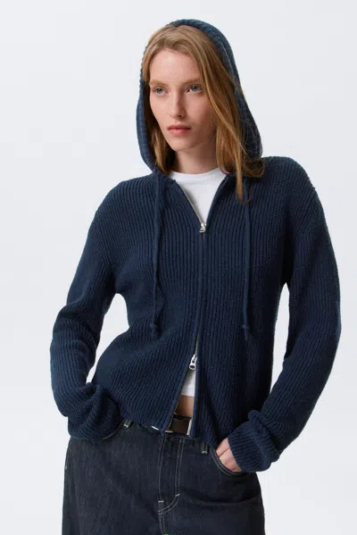 Weekday Striped Knitted Slim Fit Zip Hoodie In Blue