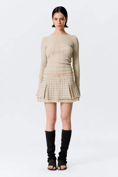 Weekday Studded Pleated Mini Skirt In Sand