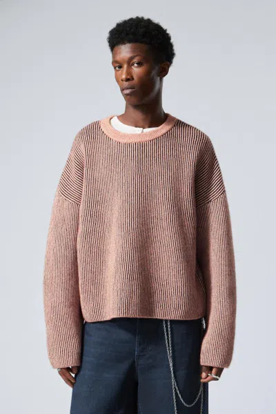 Weekday Alek Wool Blend Sweater With Two-tone Rib In Red