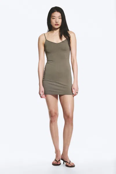 Weekday V-neck Jersey Mini Dress In Grey