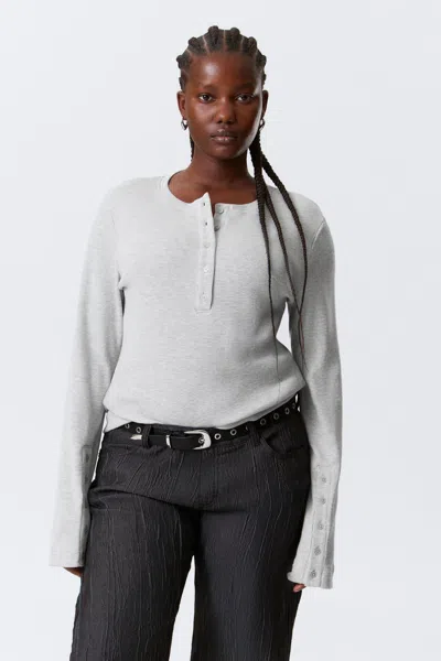 Weekday Waffled Long-sleeved Henley Top In Gray