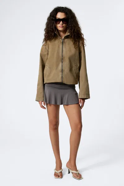 Weekday Washed Cotton Canvas Zip-up Jacket In Brown