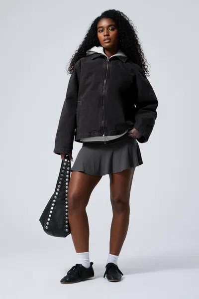 Weekday Washed Cotton Canvas Zip-up Jacket In Black
