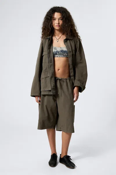 Weekday Washed Loose Fit Ripstop Jacket In Green